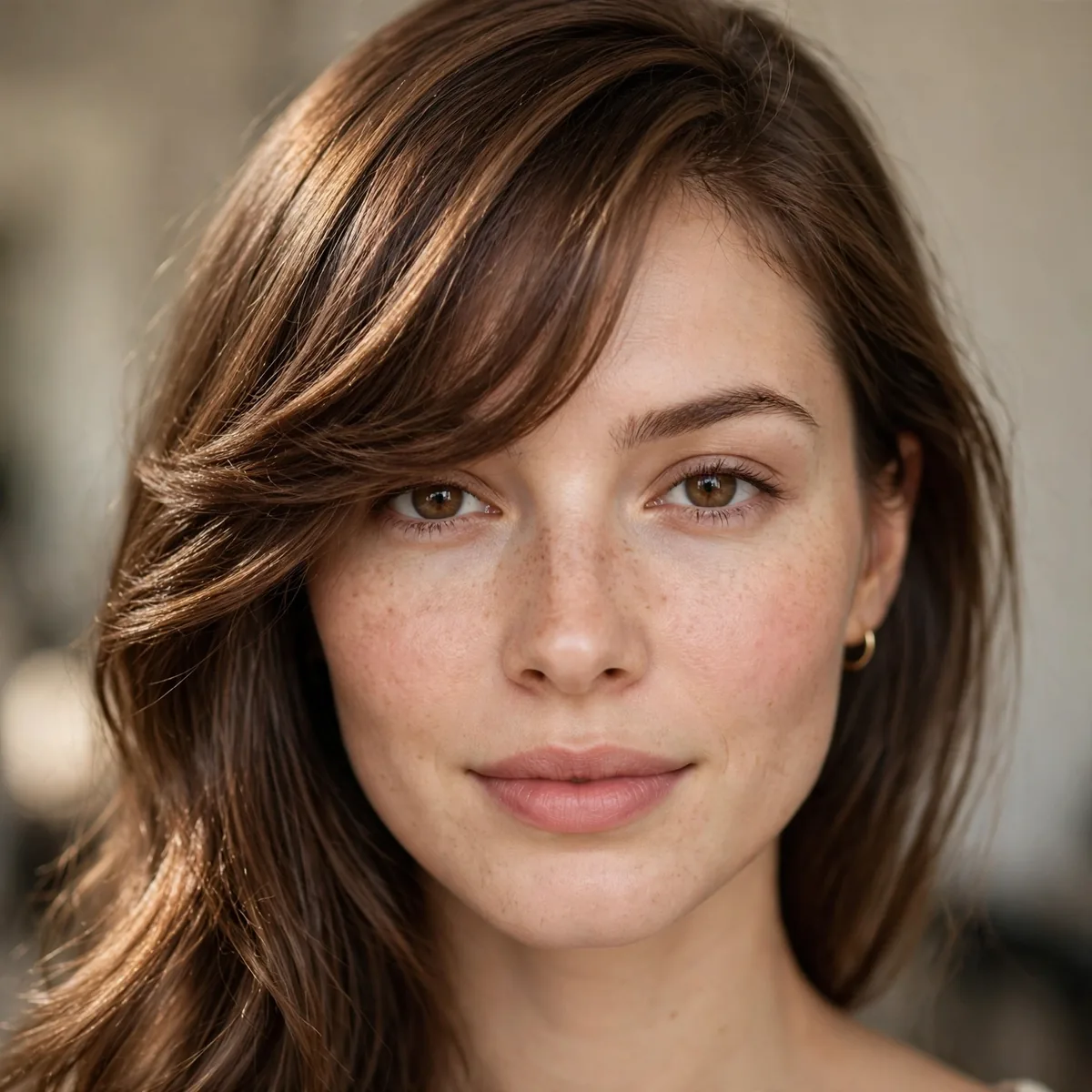 Side-swept bangs on oval face