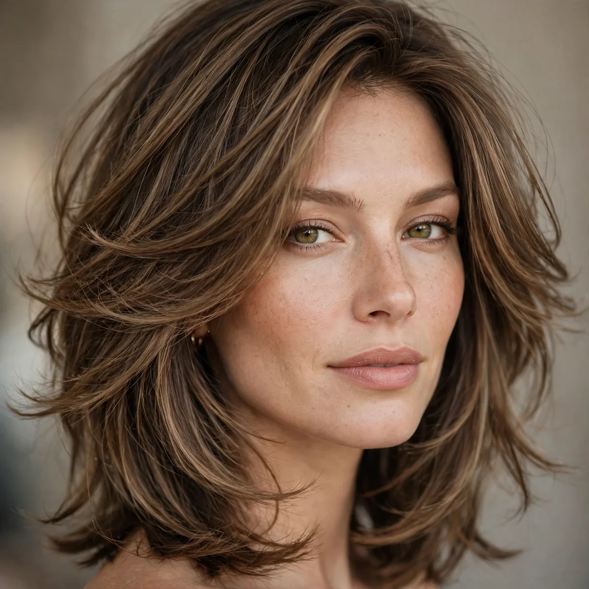 Layered medium hairstyle on oval face
