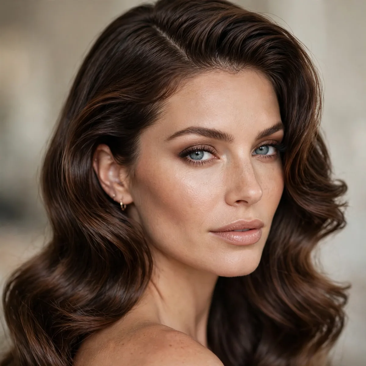 Deep side part glam hairstyle