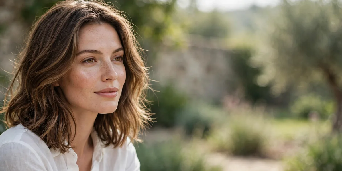 Flattering medium-length hairstyle on oval face shape