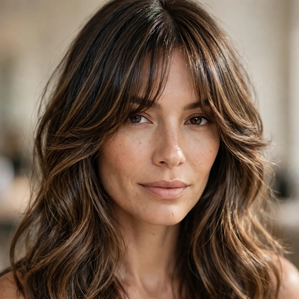 Grown-out bangs styled beautifully