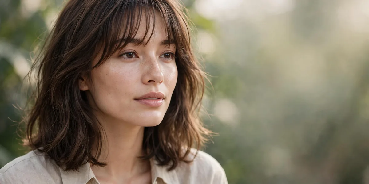 Medium-length hairstyle with flattering bangs
