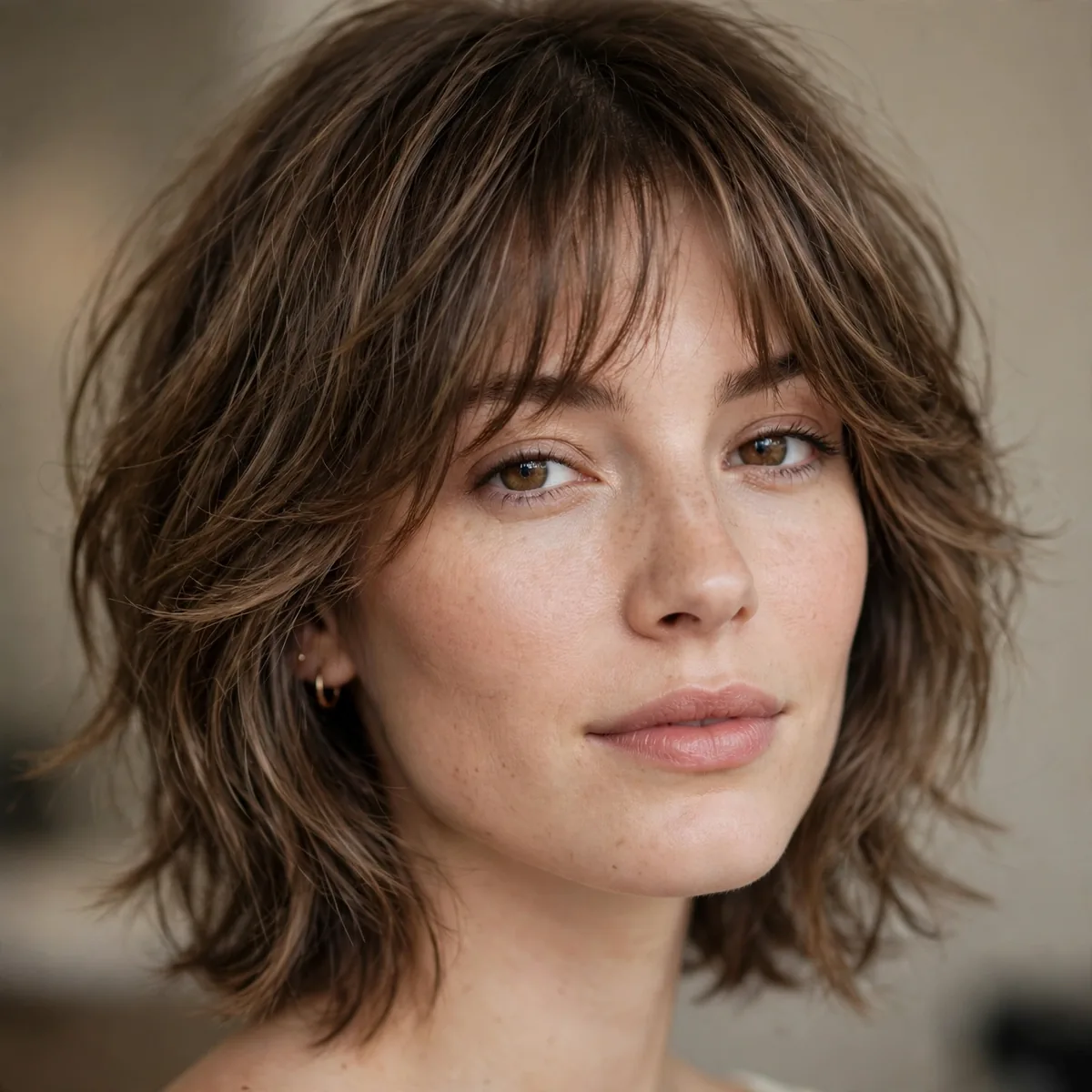 Soft subtle shag haircut