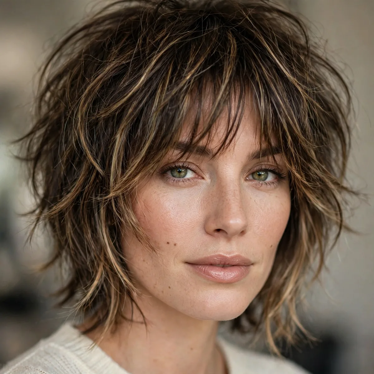 Shag haircut with dimensional highlights