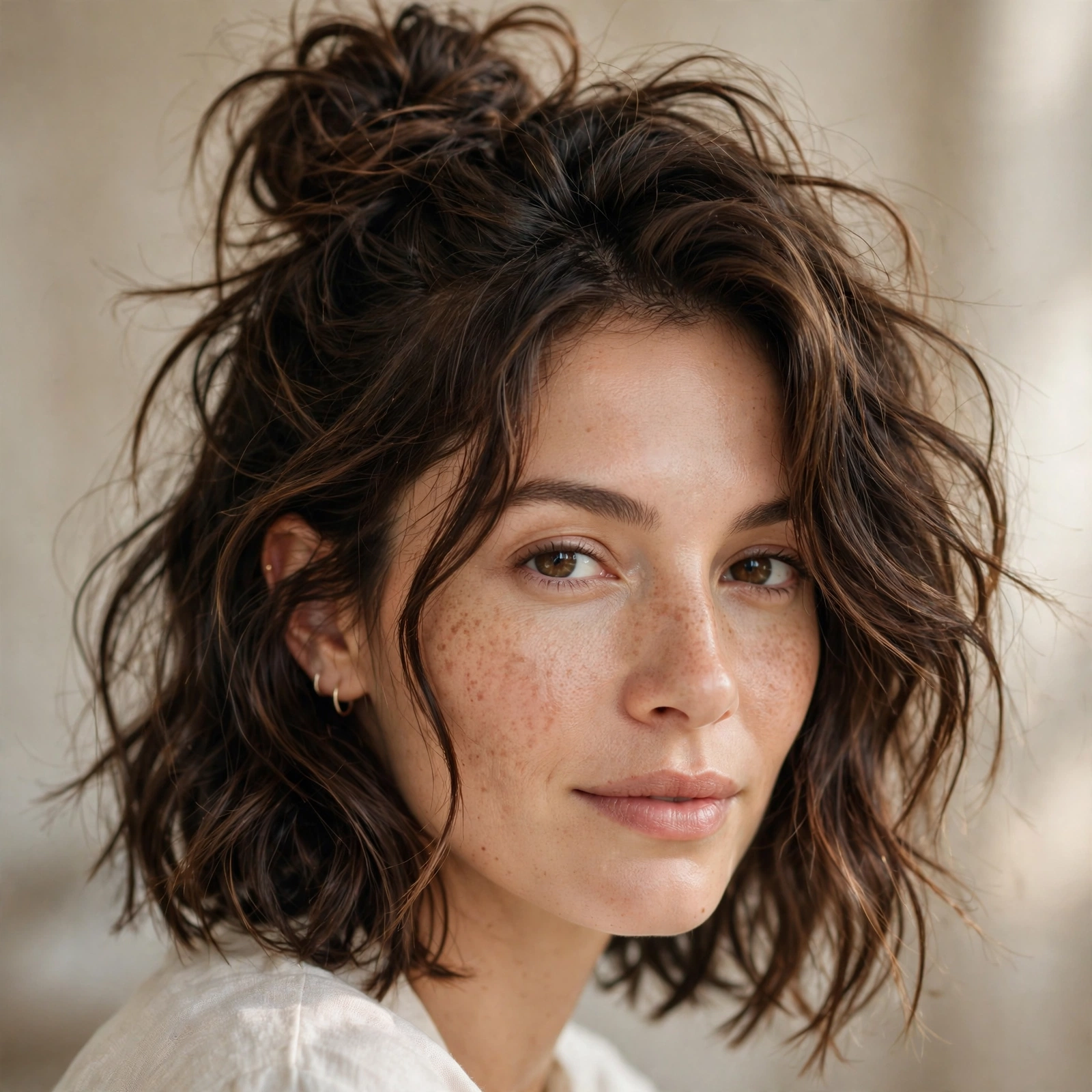 Messy bun on lob-length hair