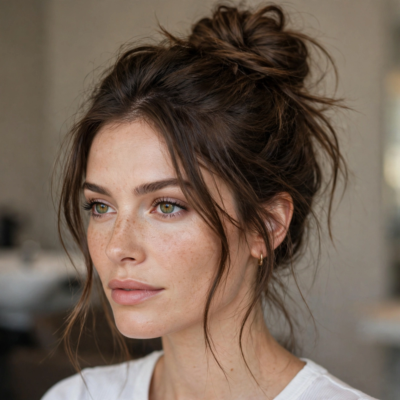 Polished messy top knot hairstyle