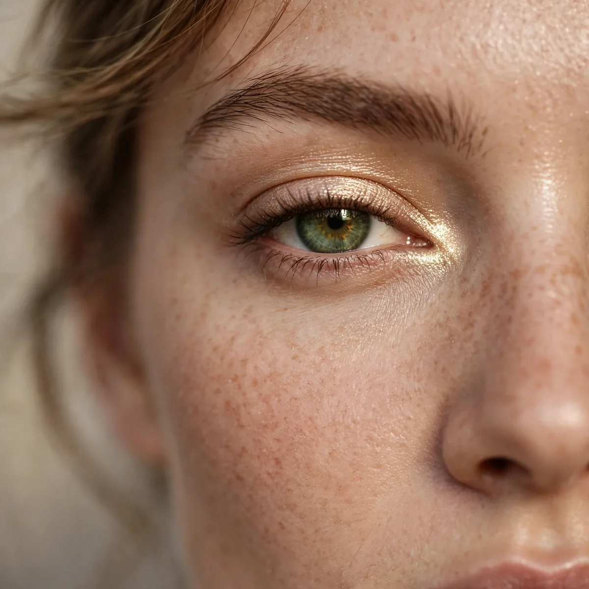 Champagne inner corner glow on green eyes