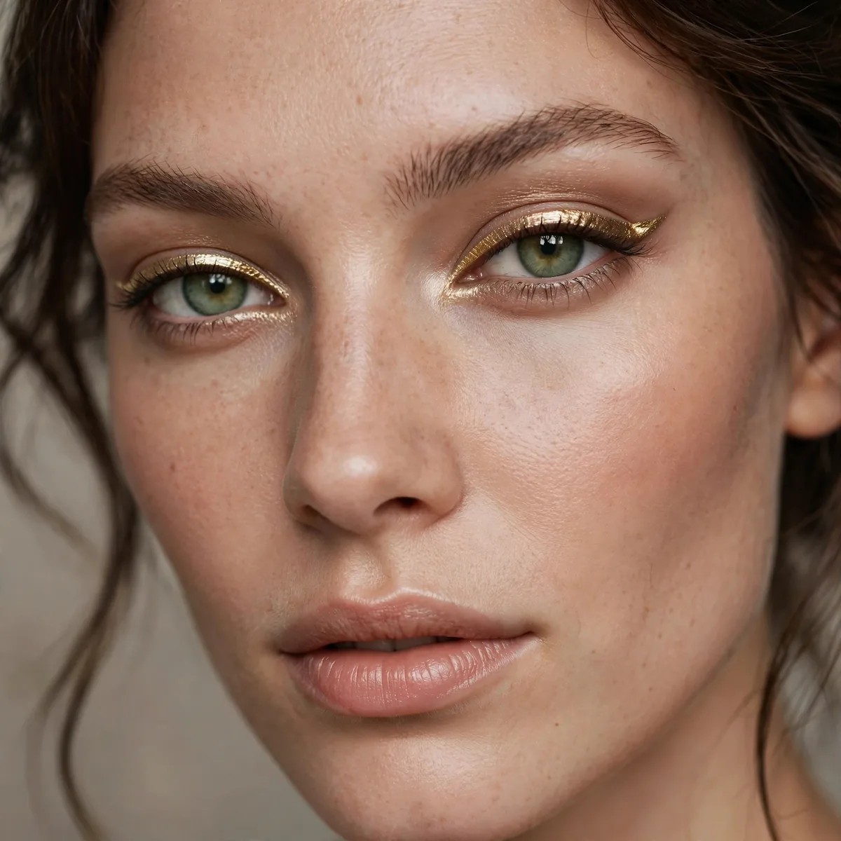 Metallic eyeliner on green eyes