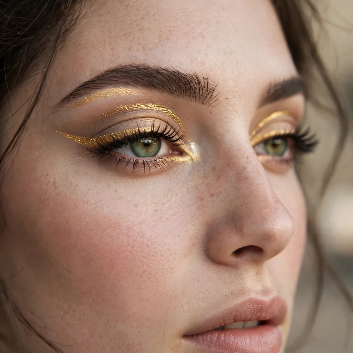 Golden cut crease on green eyes