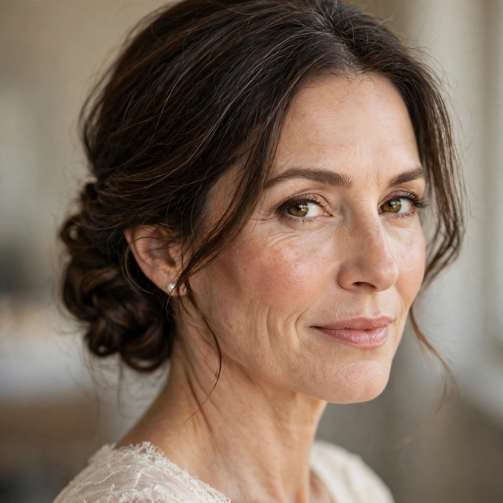 Soft low chignon for the mother of the bride