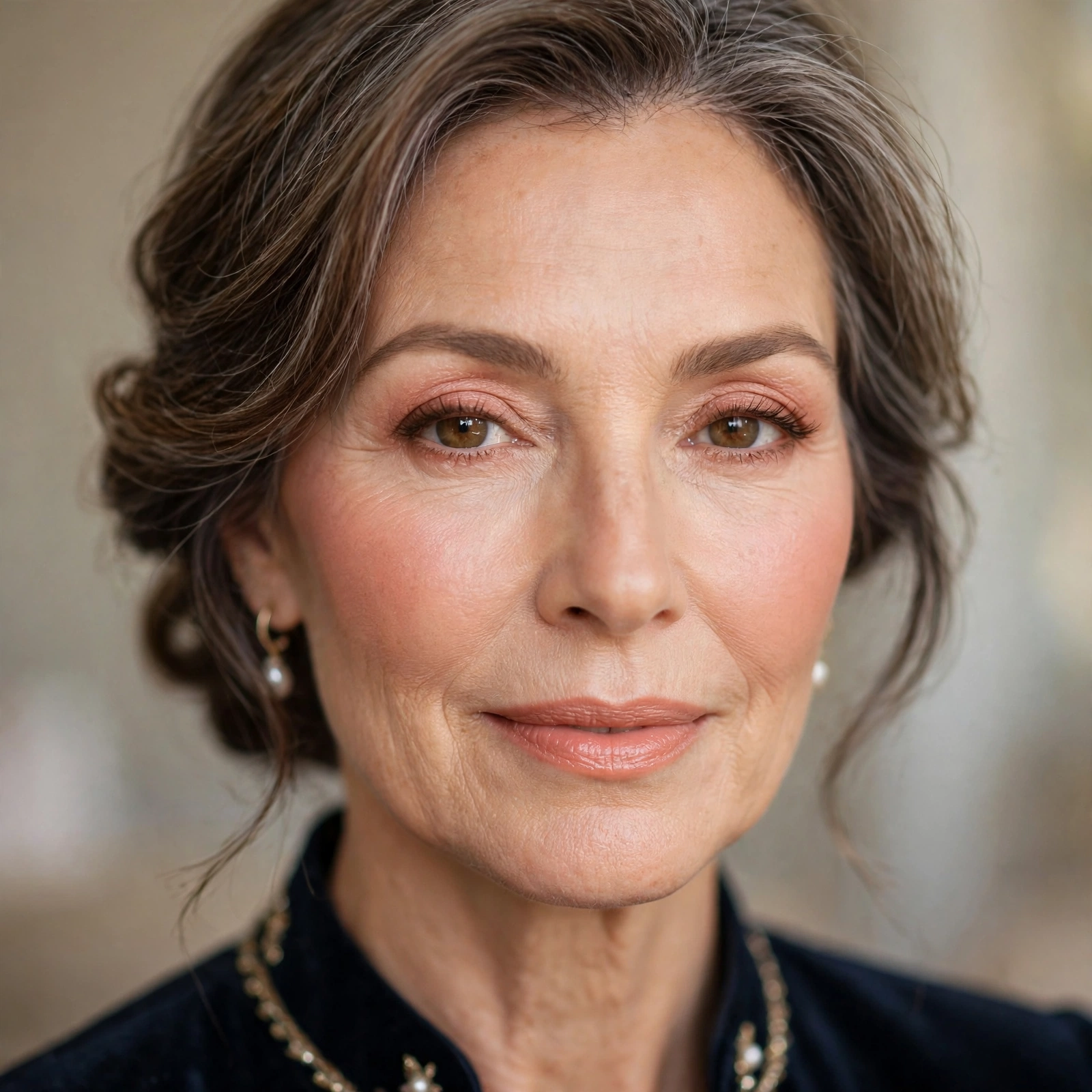 Peachy makeup look mature woman