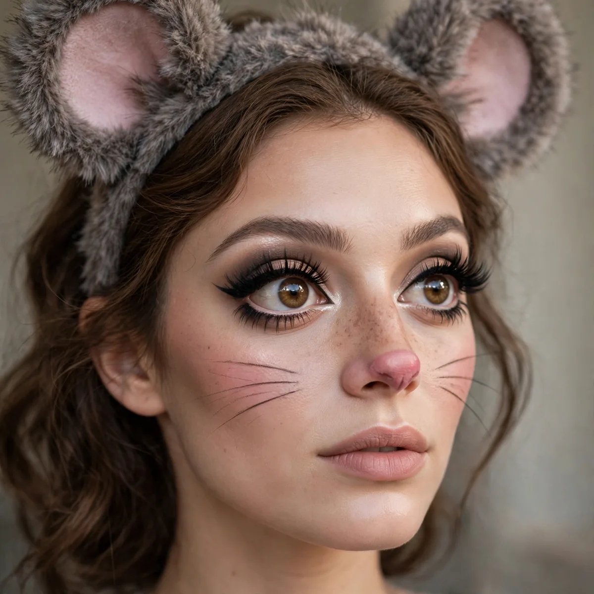 Big-eyed mouse costume makeup