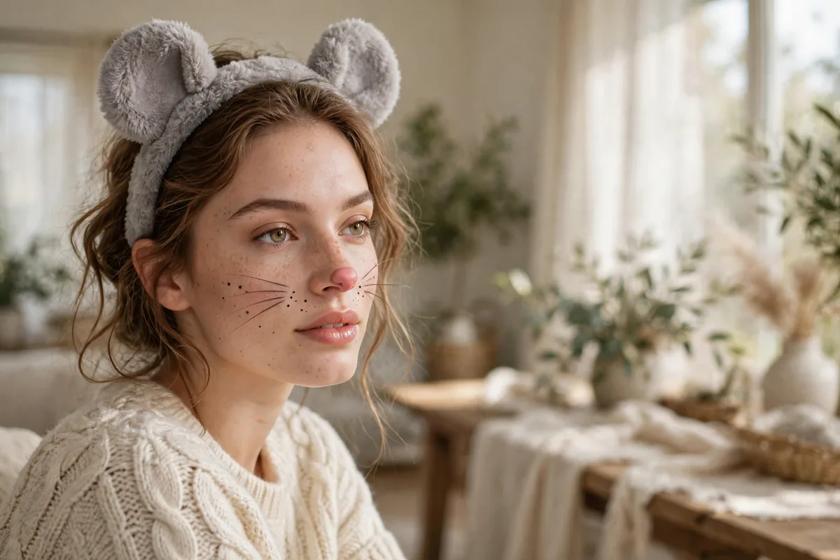 Cute mouse costume makeup with nose and whiskers