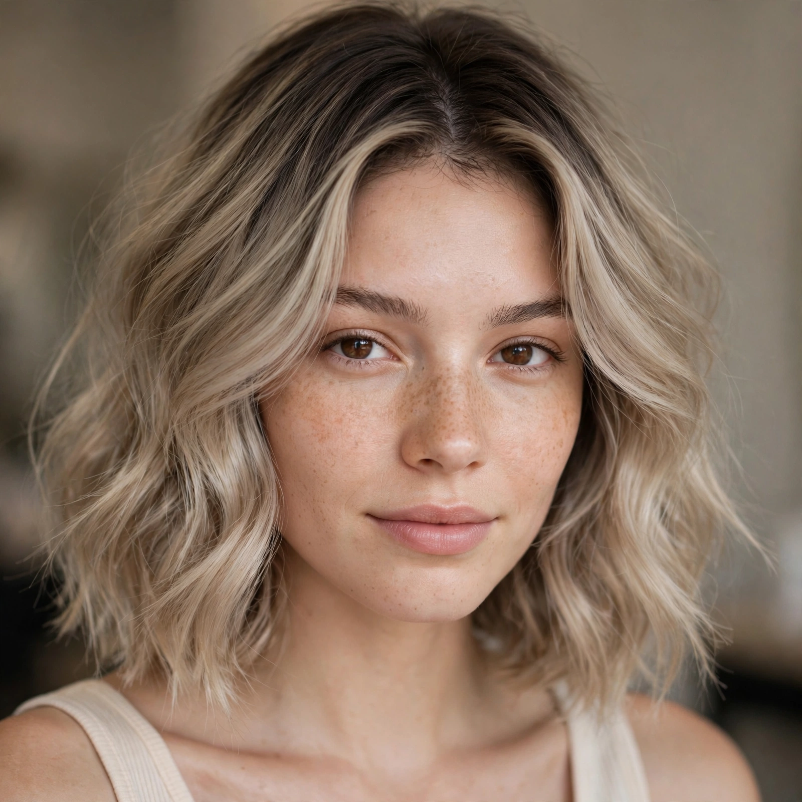 Mushroom blonde with dark root shadow