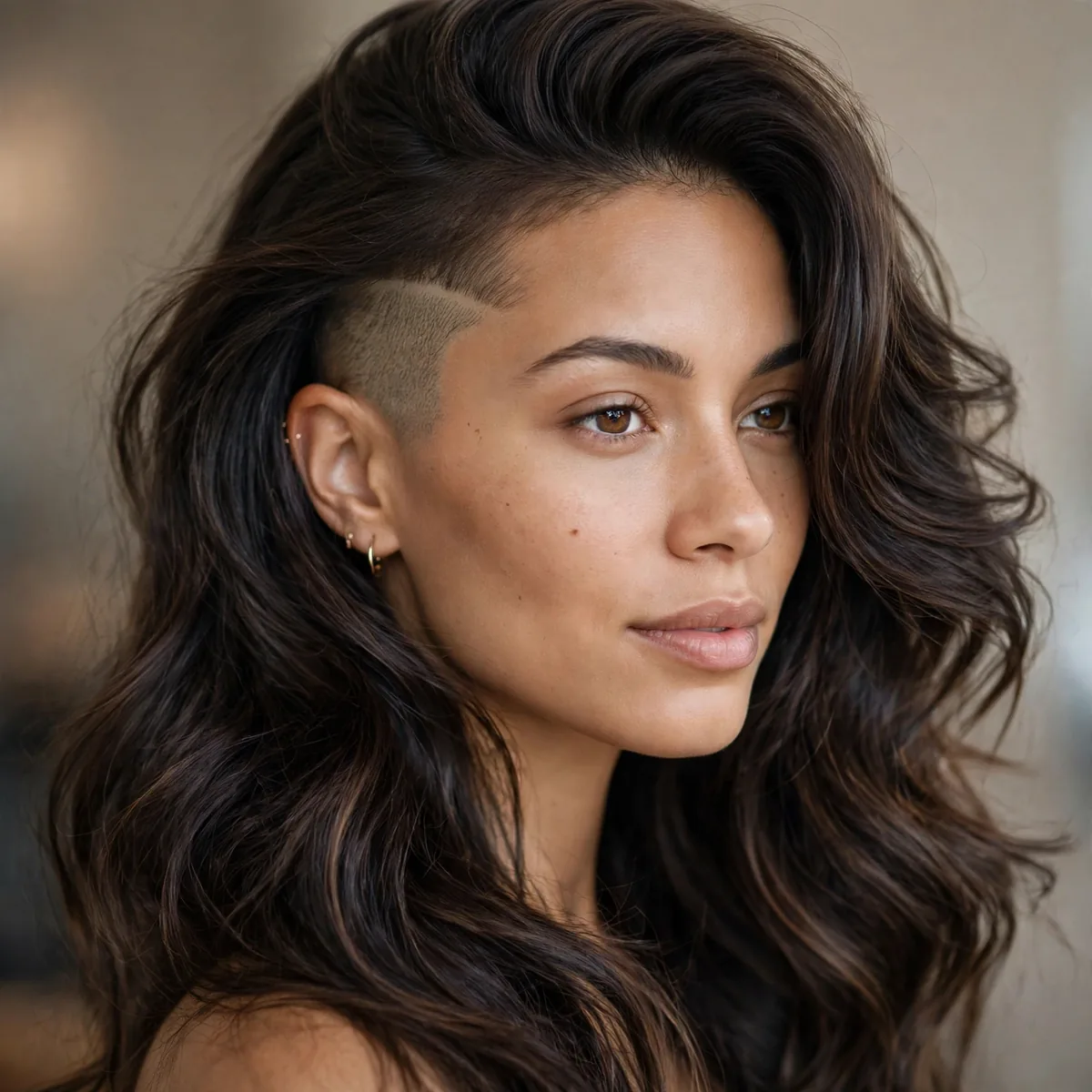 Long weave swept over shaved side