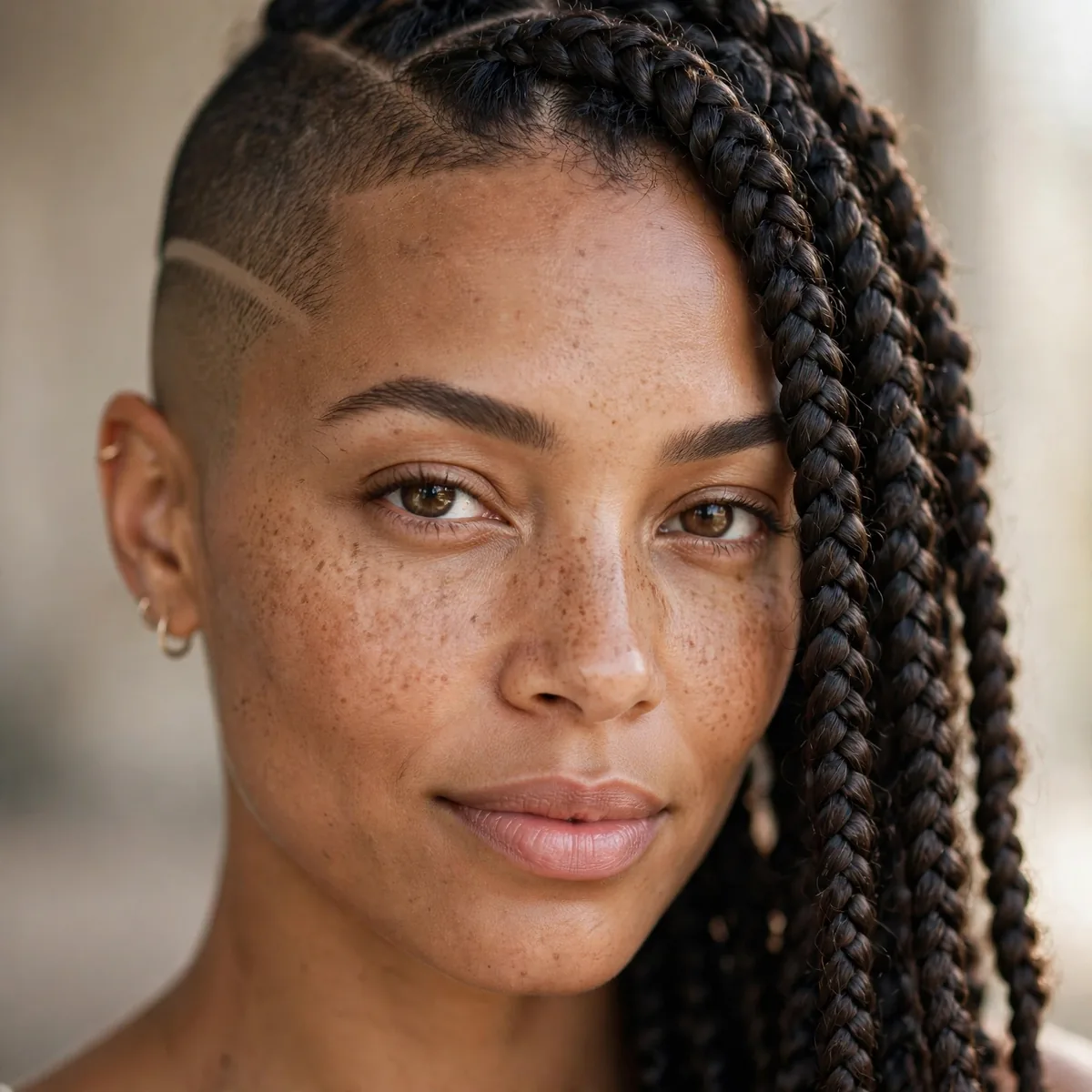 Braids contrasting with shaved side