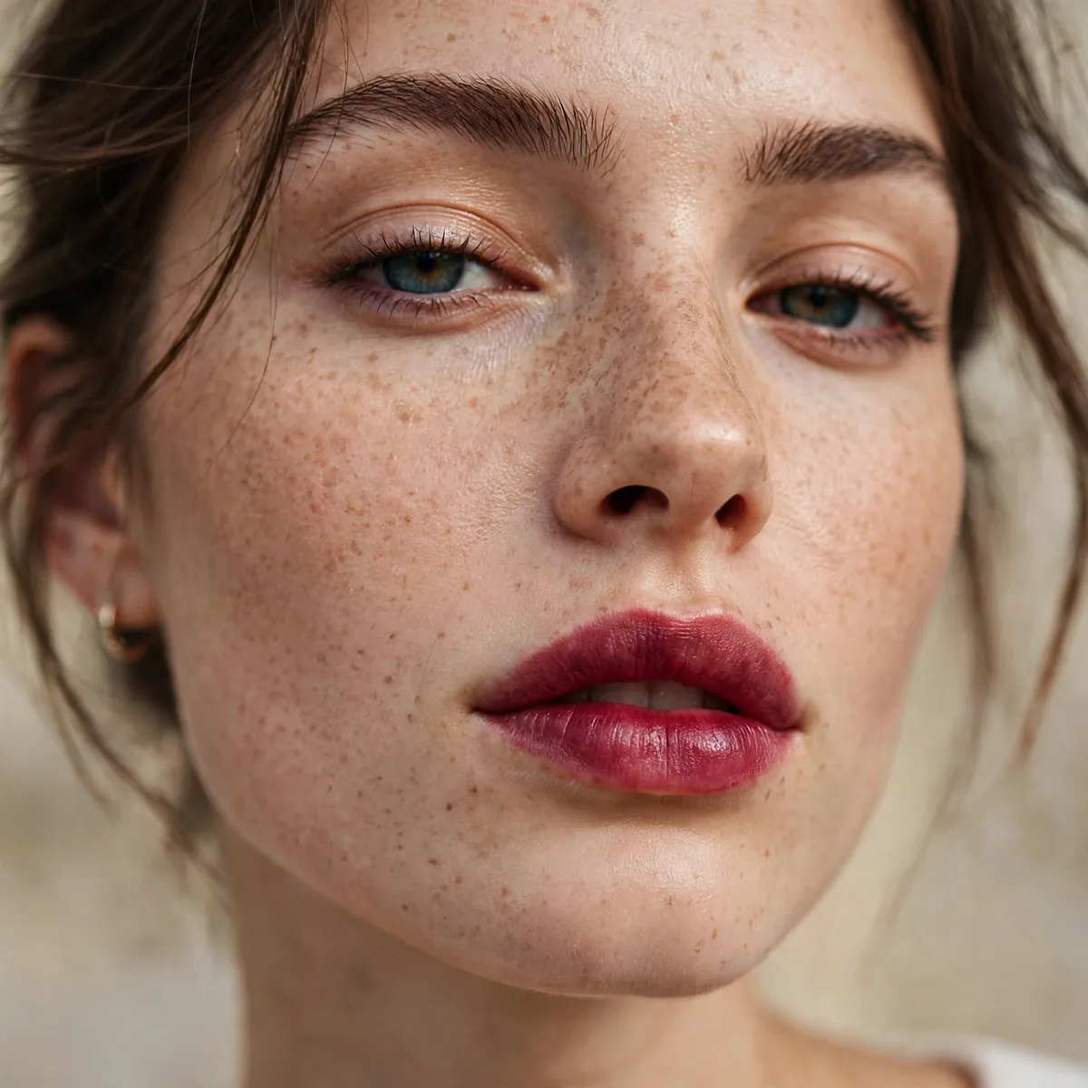 Berry stained lips in an effortless Parisian makeup look