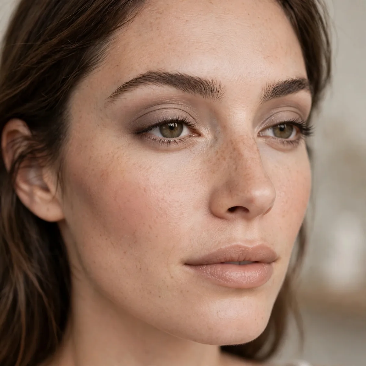 Soft taupe eyeshadow wash on eyelids