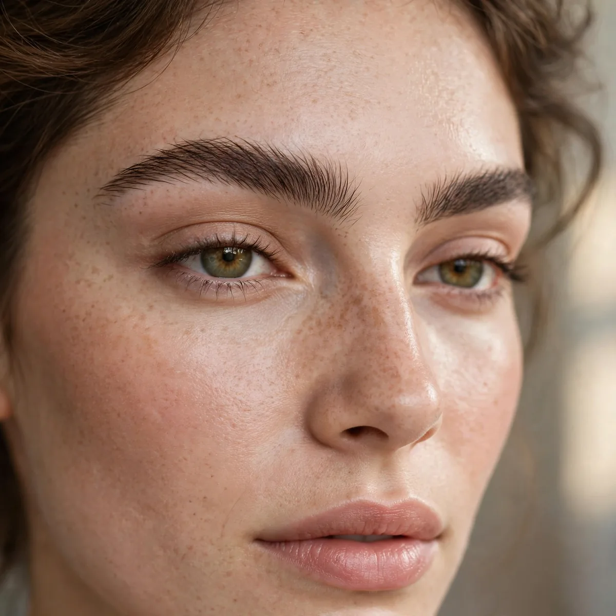 Feathered natural eyebrows in Parisian style makeup