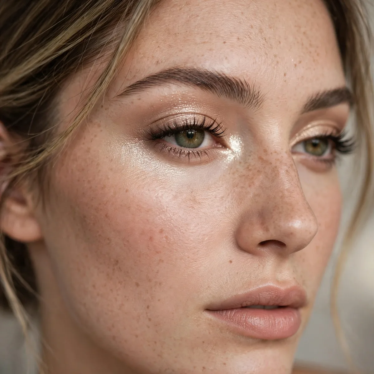Champagne highlighter brightening the inner eye corners