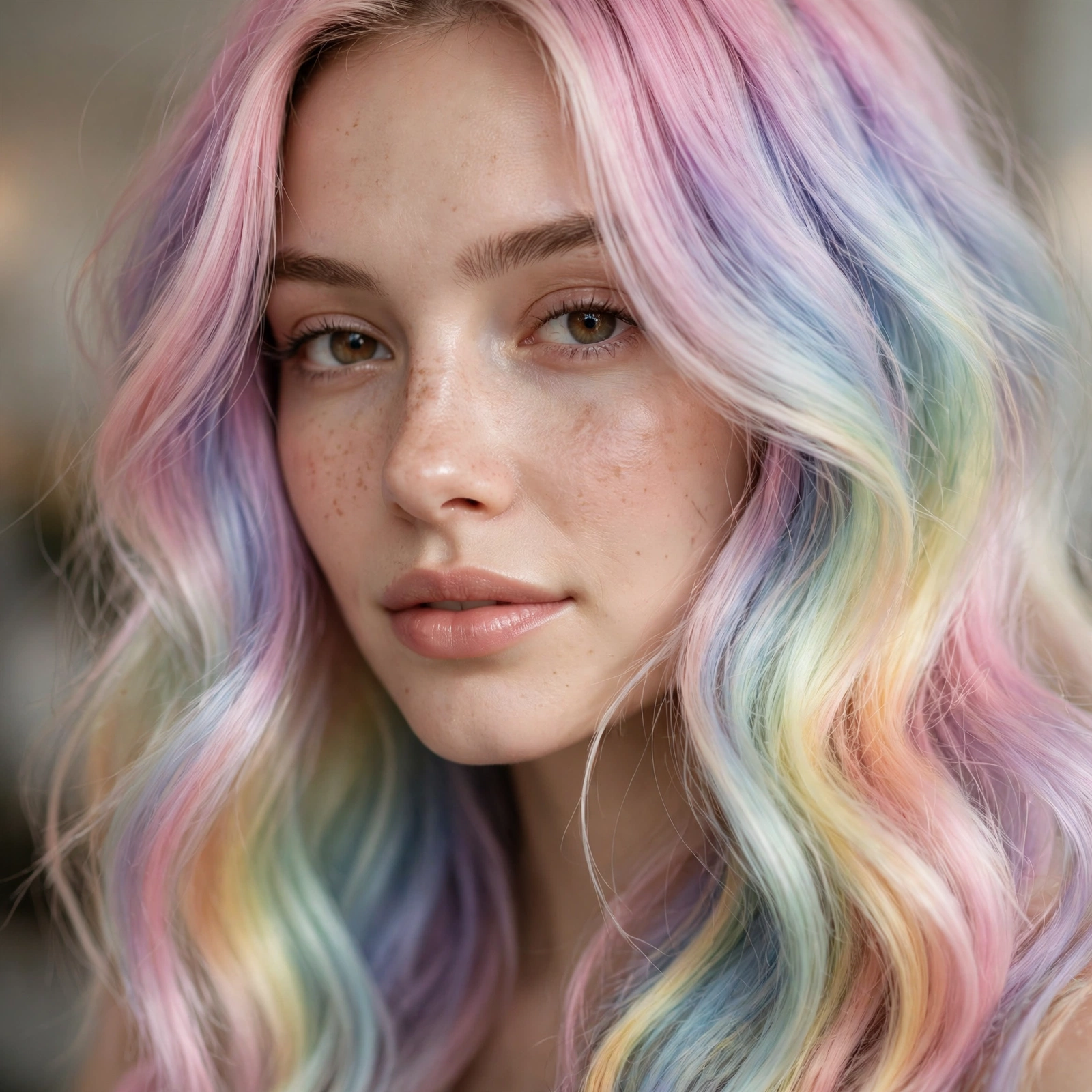 Pastel rainbow melted hair color
