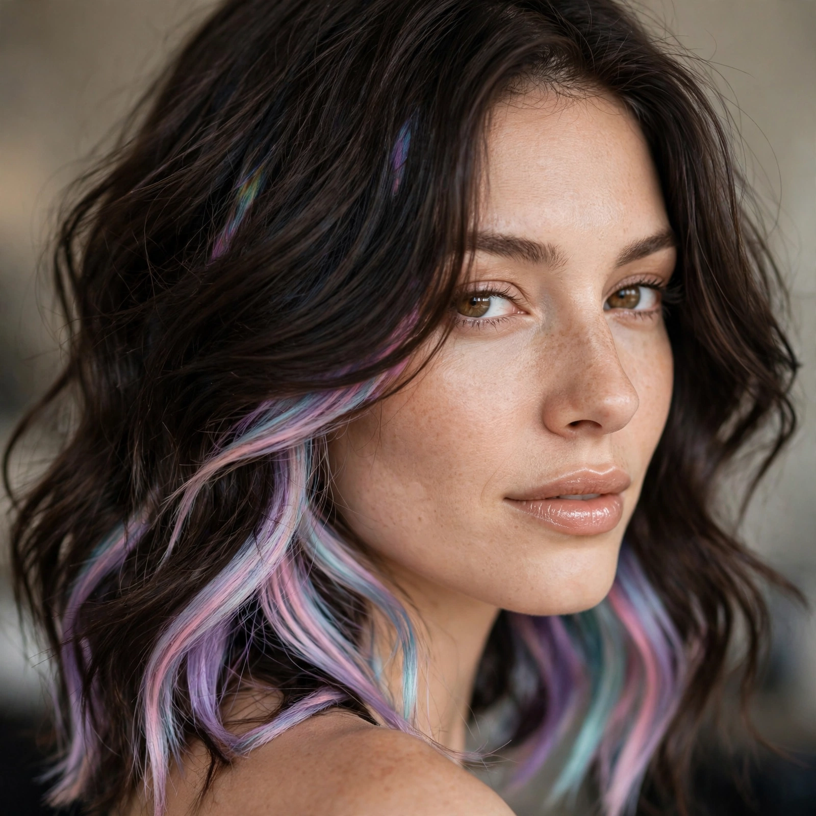 Pastel peekaboo highlights underneath hair