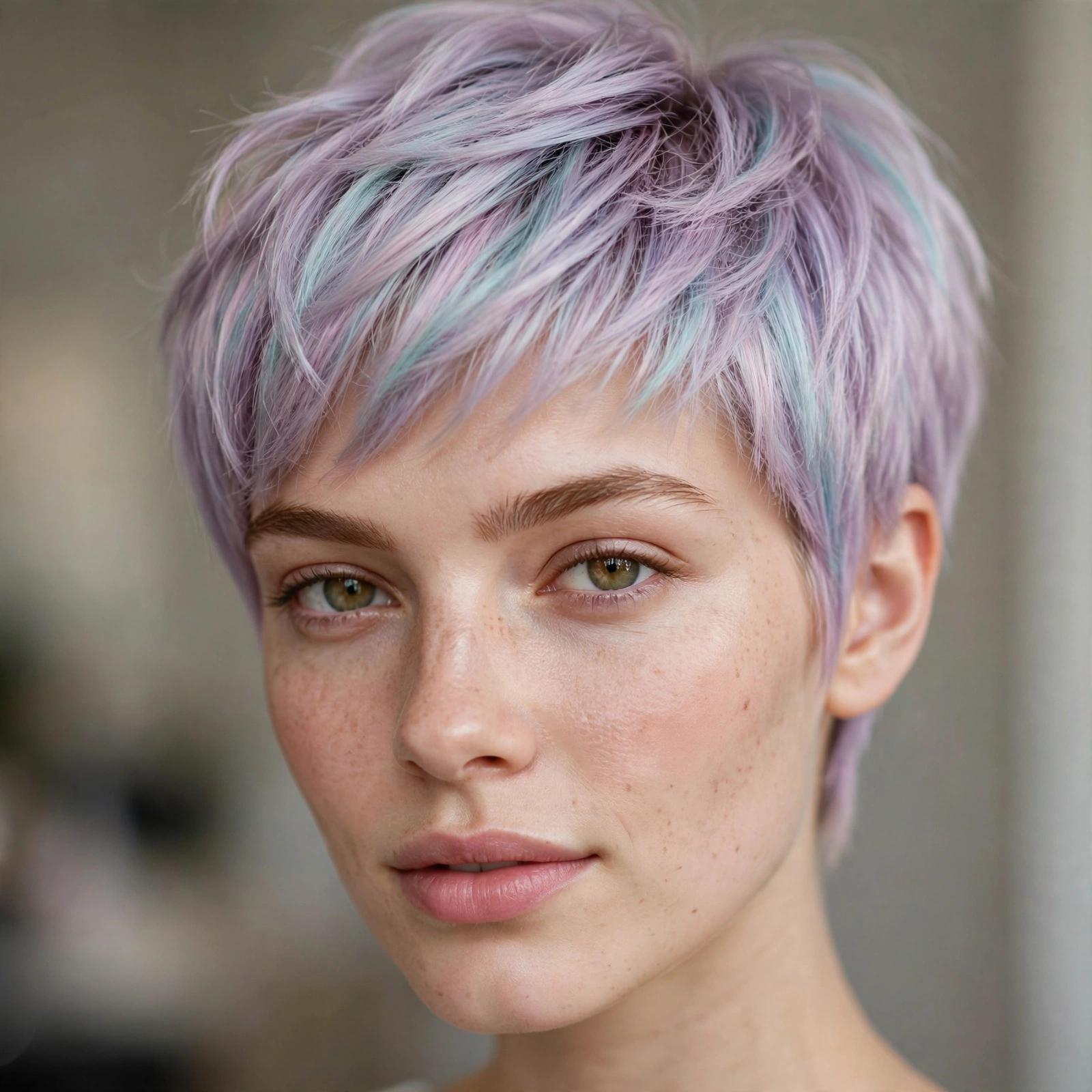 Pastel color on pixie haircut