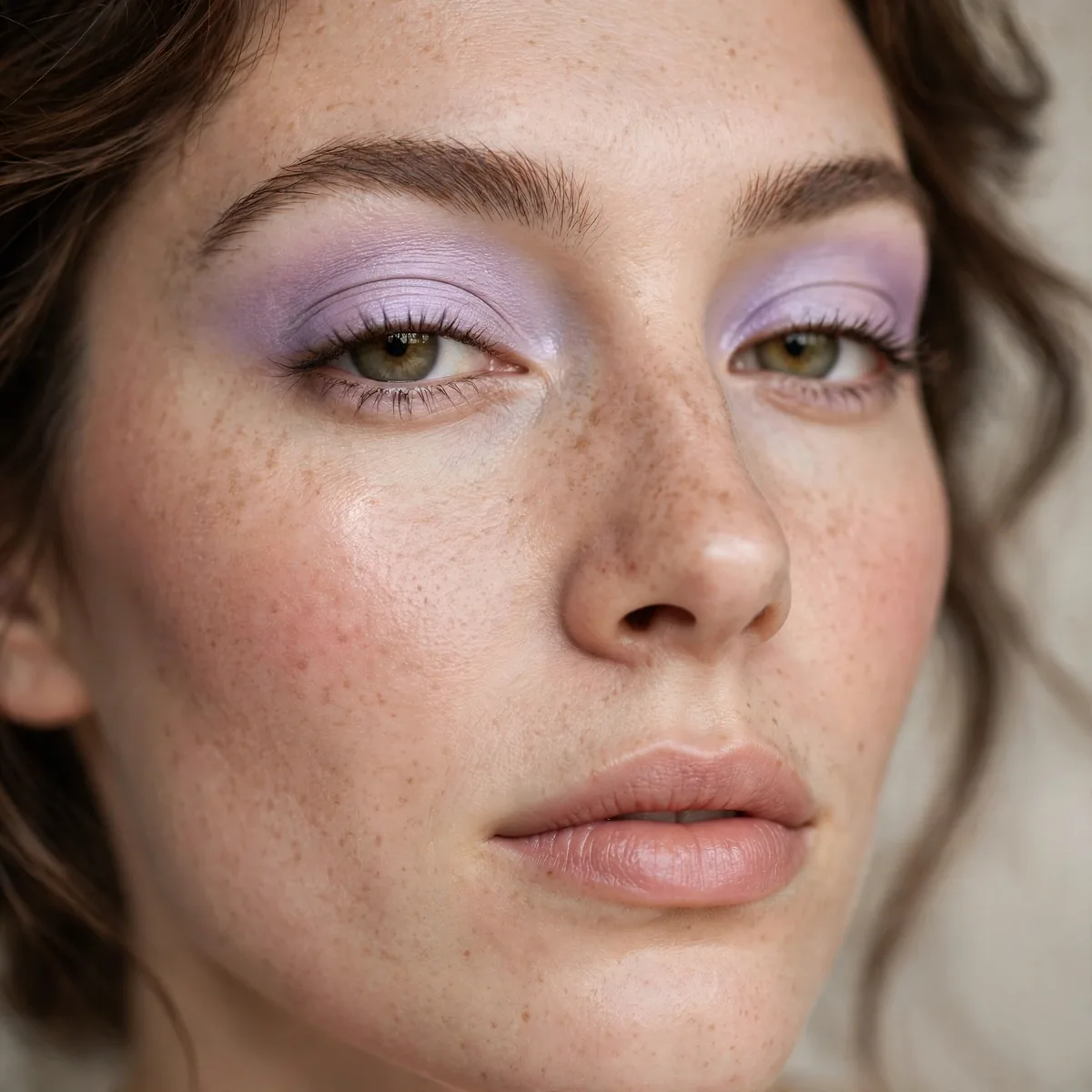 Soft lilac eyeshadow wash on eyelids