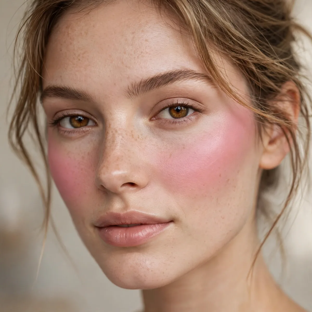 Baby pink blush draped across cheeks