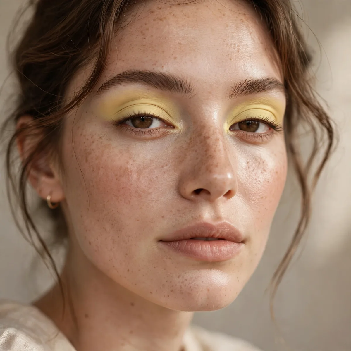 Soft butter yellow eyeshadow on eyelids