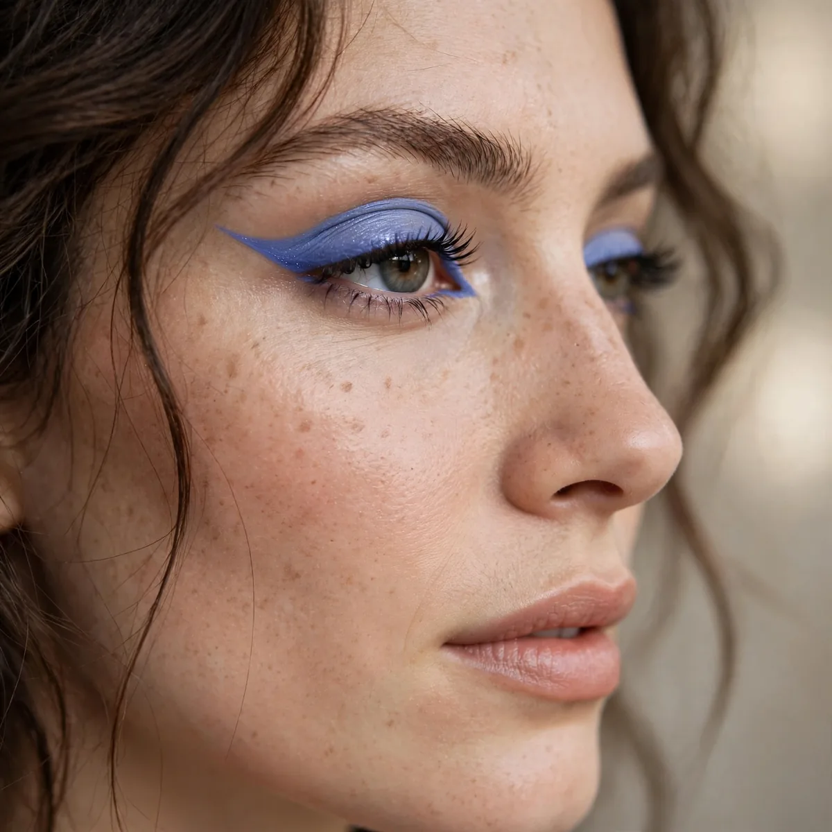 Periwinkle blue winged eyeliner look