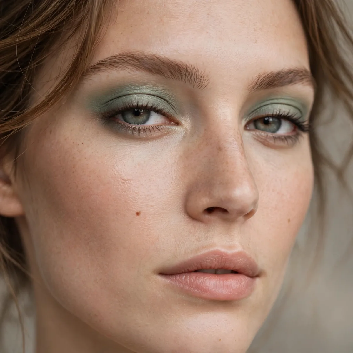Muted sage green eyeshadow in a soft look