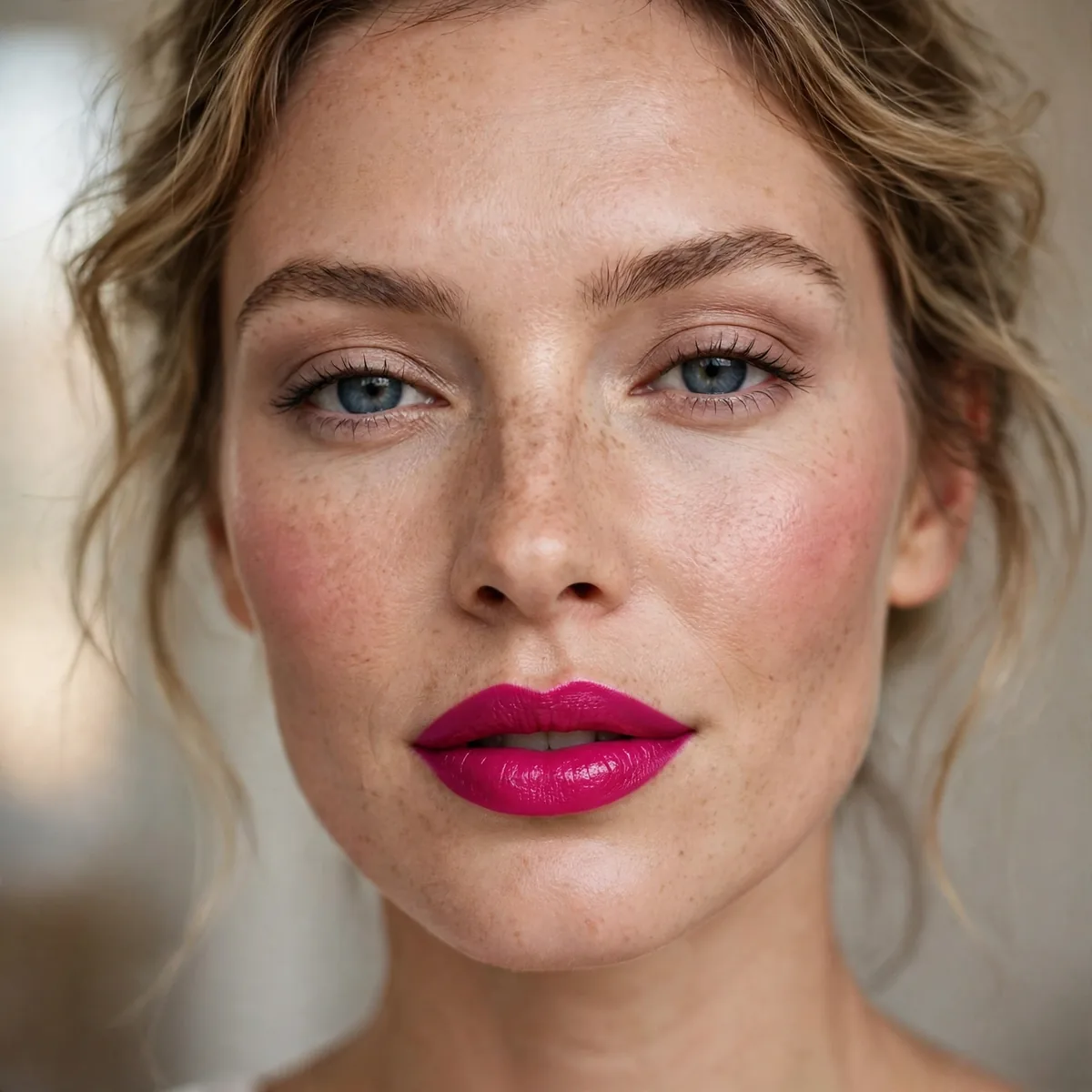 Bold fuchsia lipstick as statement makeup look