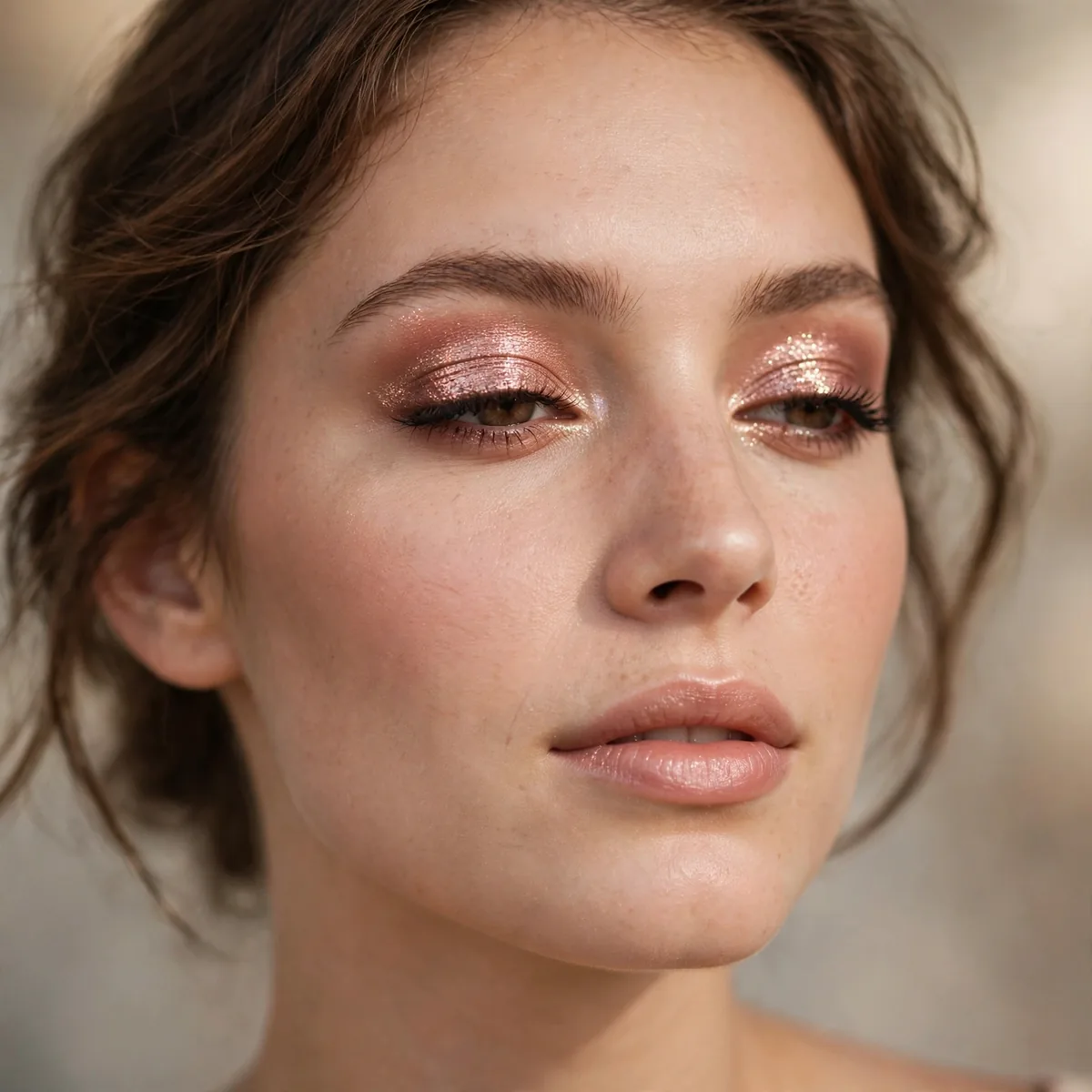 Rose gold shimmer eyeshadow with metallic finish