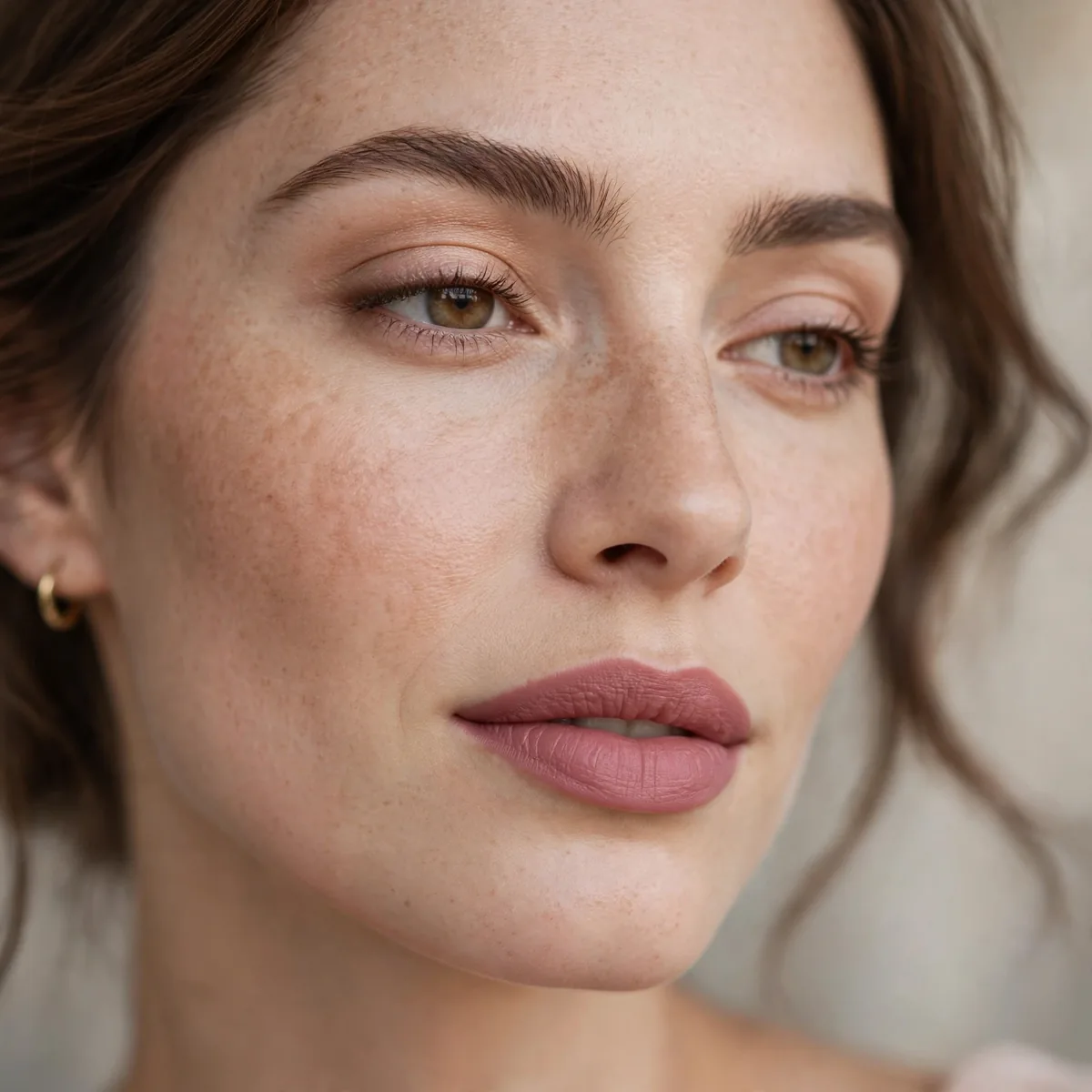 Muted mauve pink lipstick in understated elegant shade
