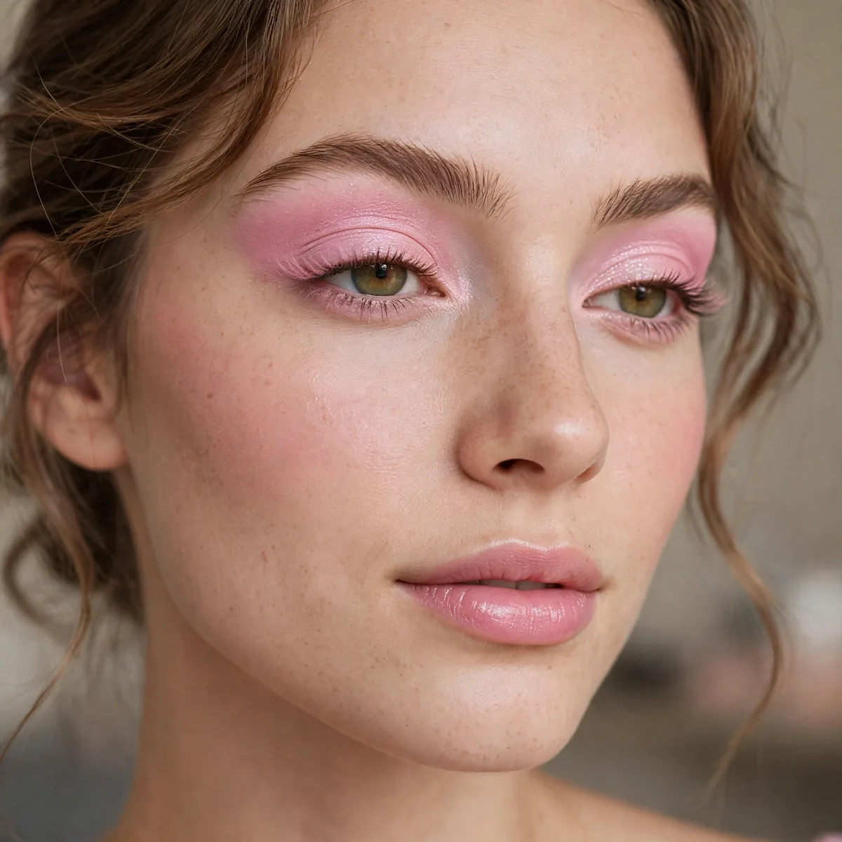 Cotton candy pink eyeshadow in sweet pastel look