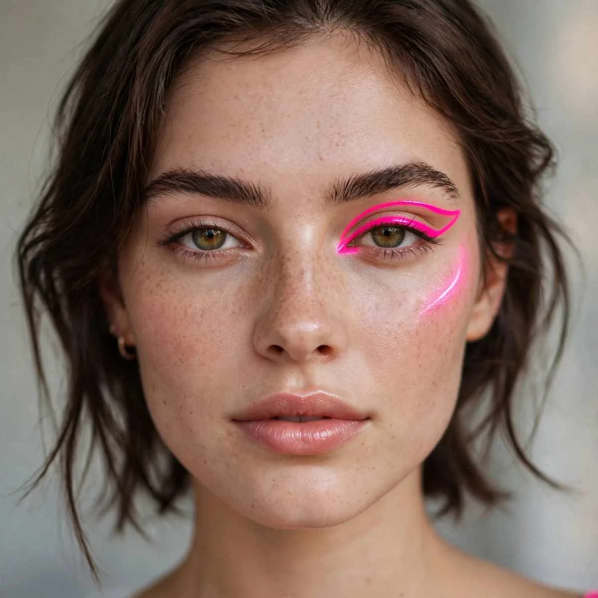 Neon pink makeup accent in bold electric style