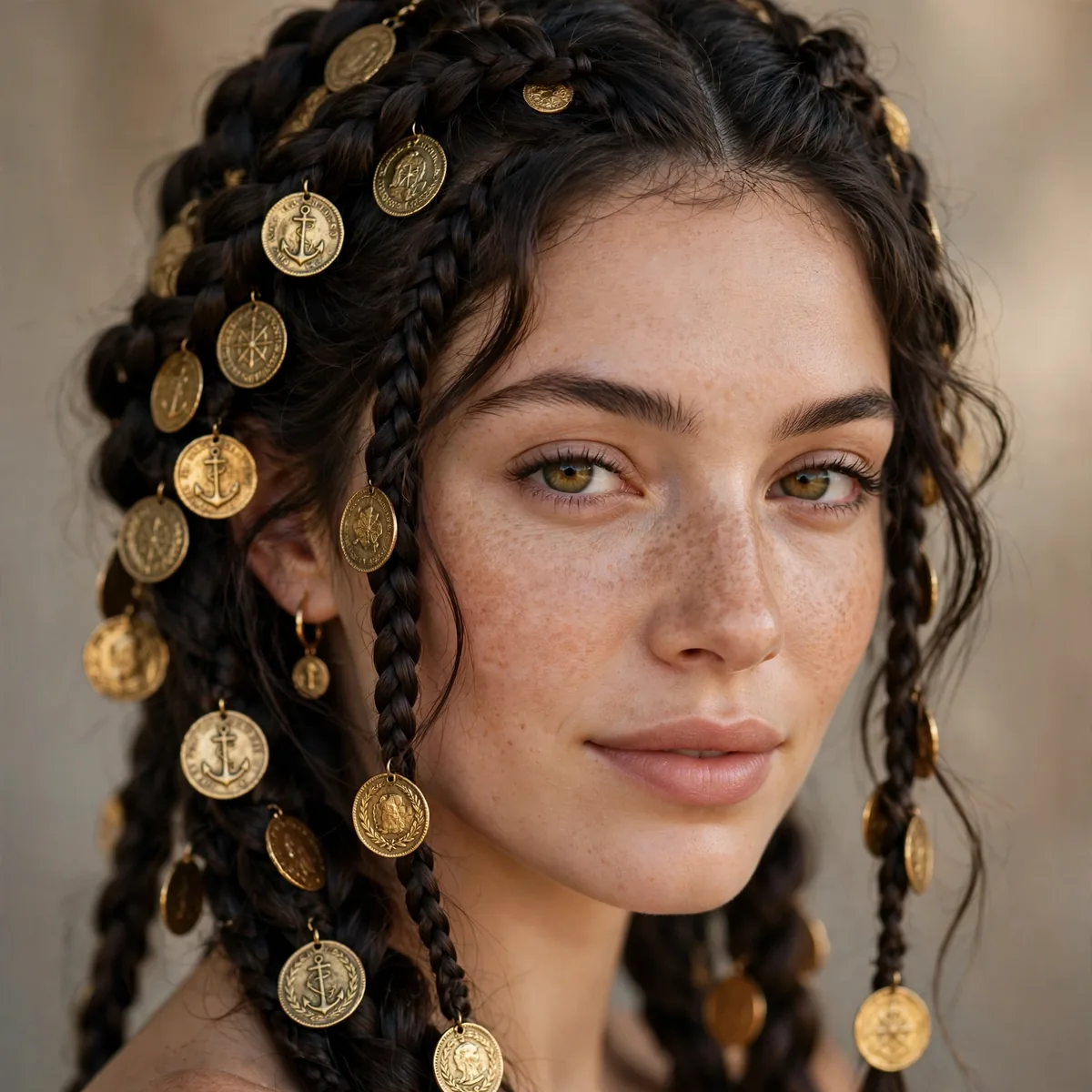 Pirate braids adorned with gold coin accessories