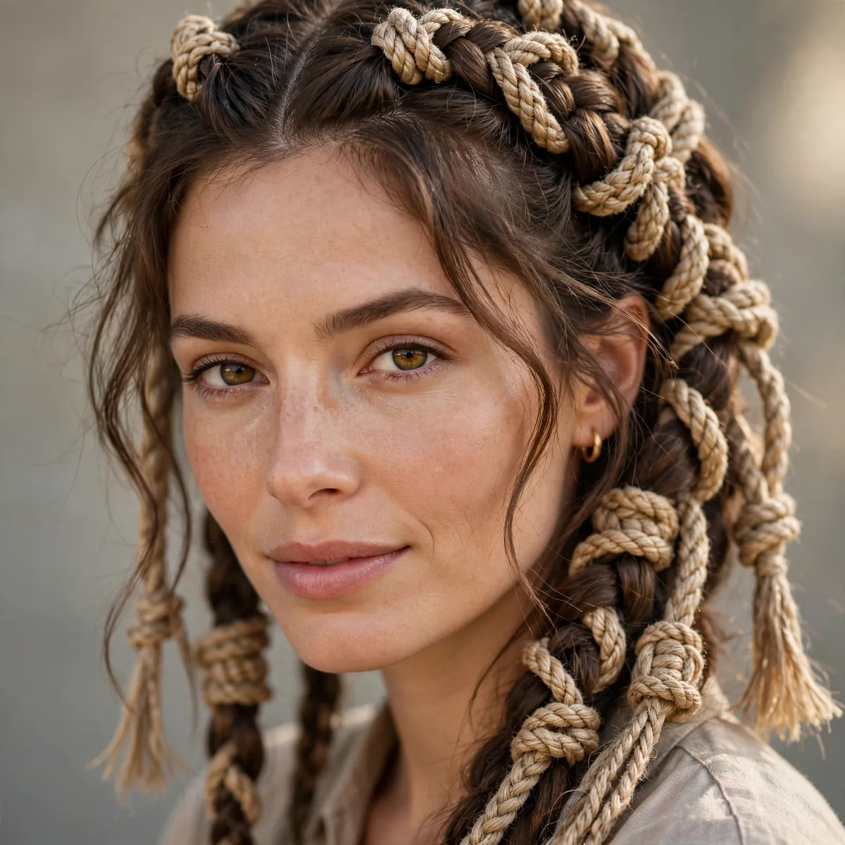 Knotted braids pirate hairstyle with rope details