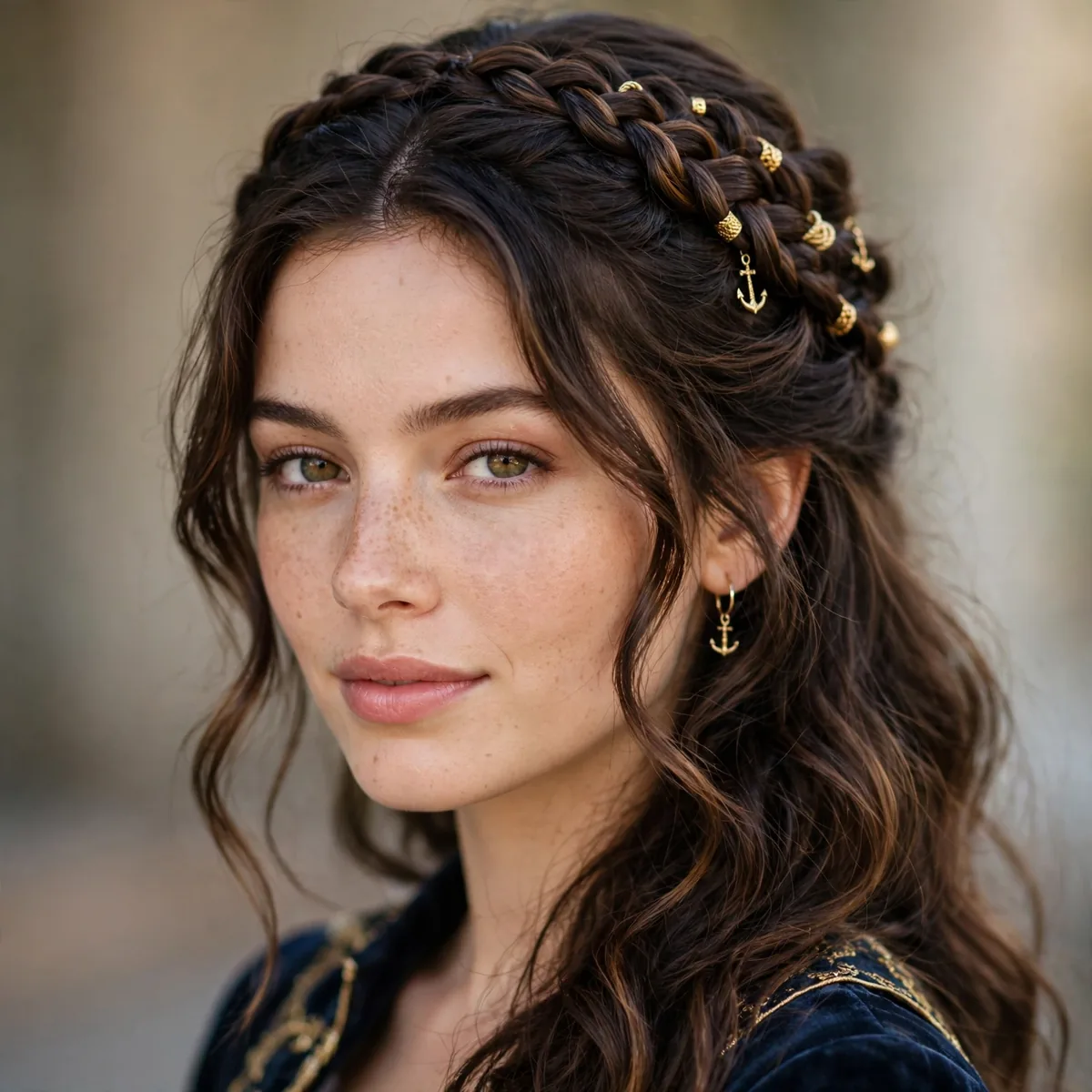 Half up pirate hairstyle with crown braid detail
