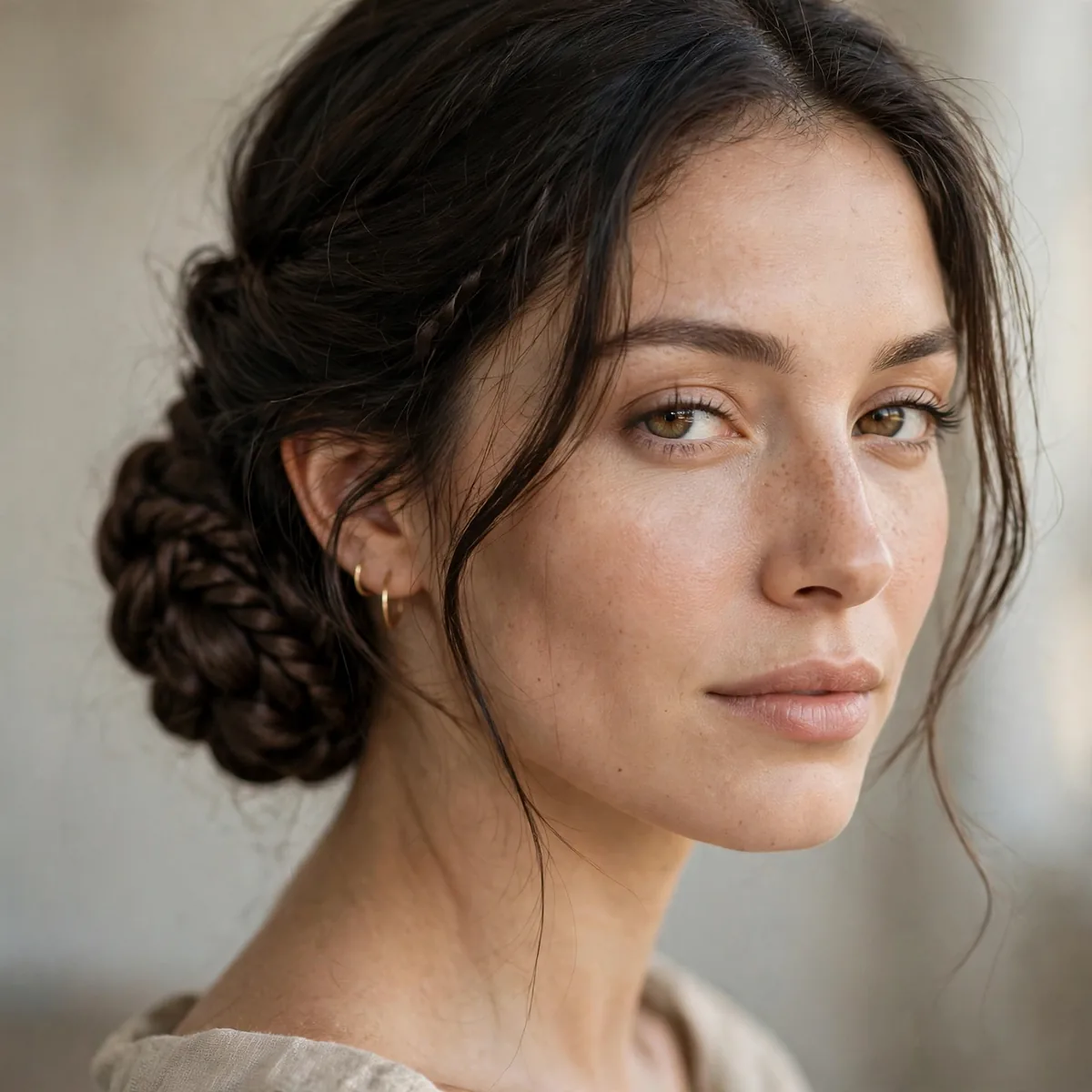 Low chignon pirate hairstyle with twisted details