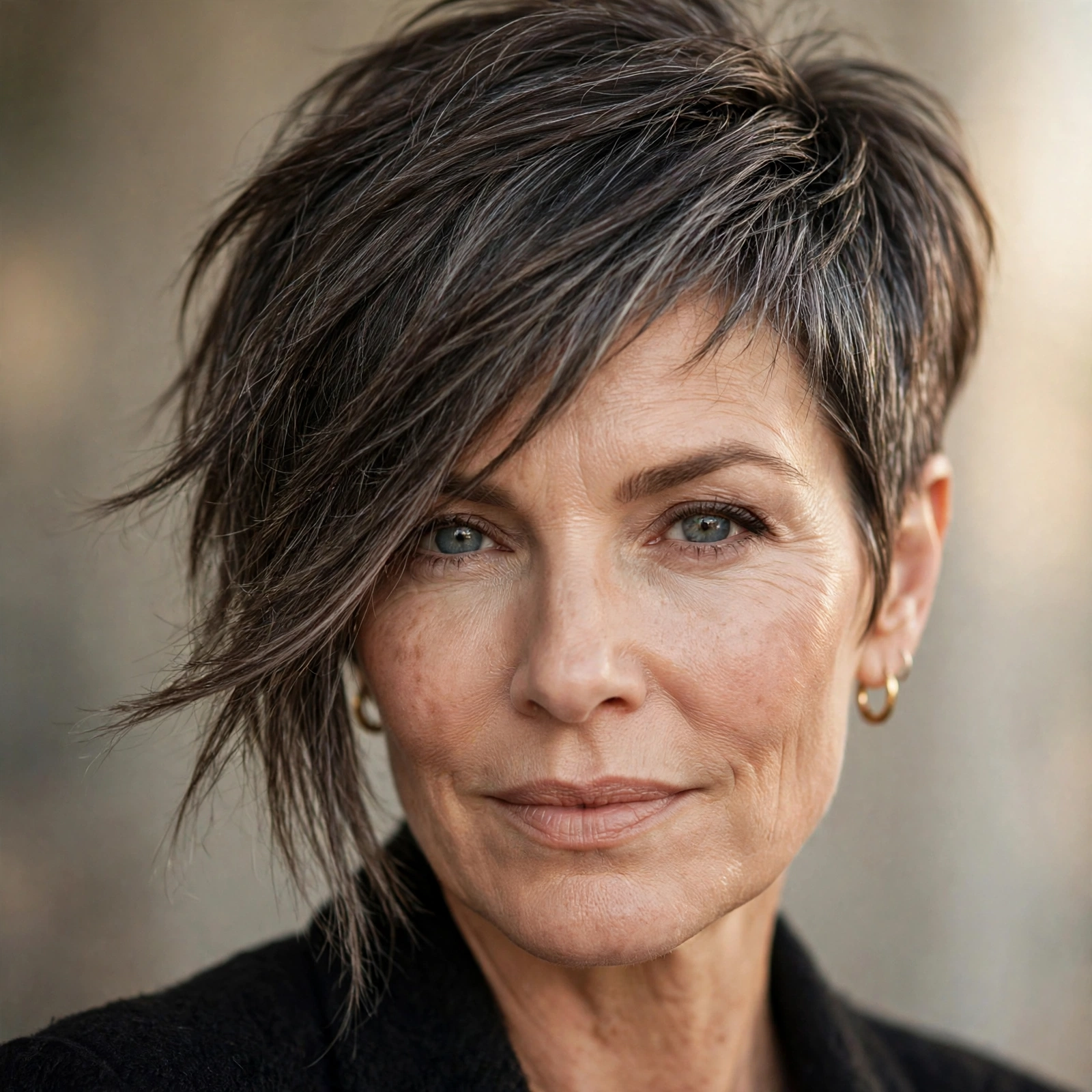 Asymmetrical pixie longer on one side