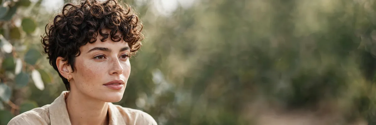Woman with a curly pixie haircut showing defined bouncy curls