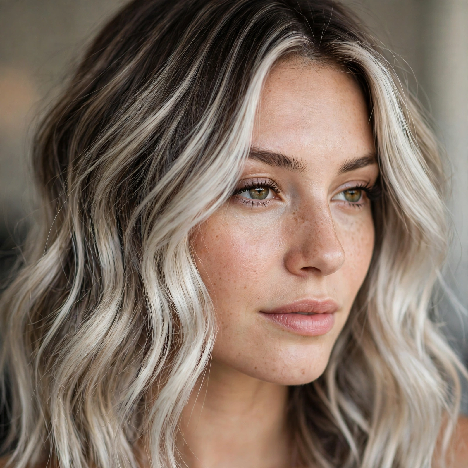 Platinum balayage on darker base