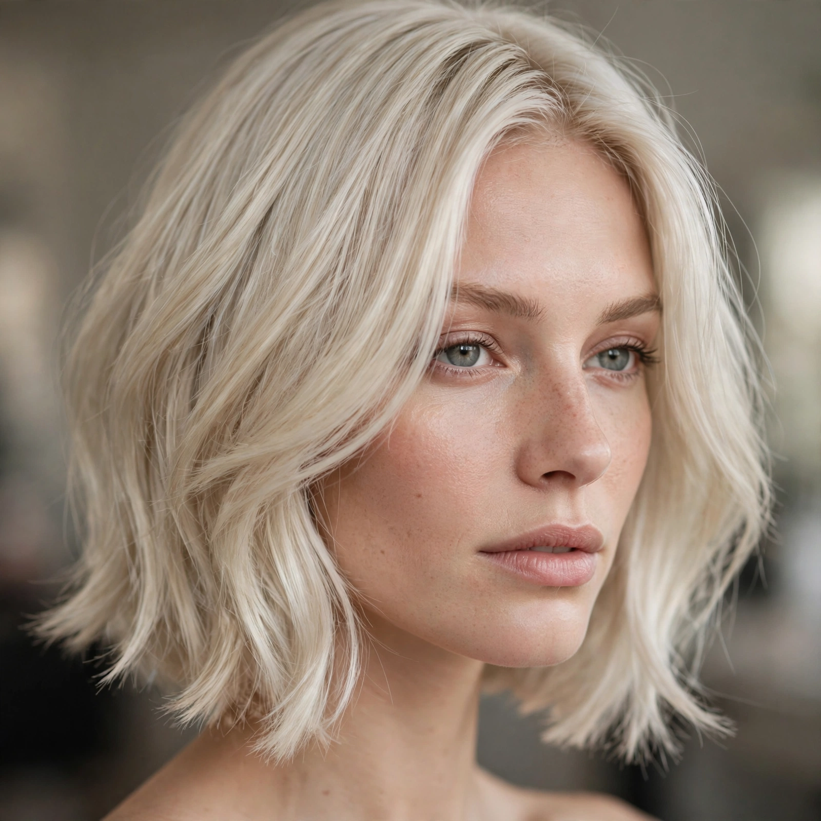 Platinum blonde lob haircut