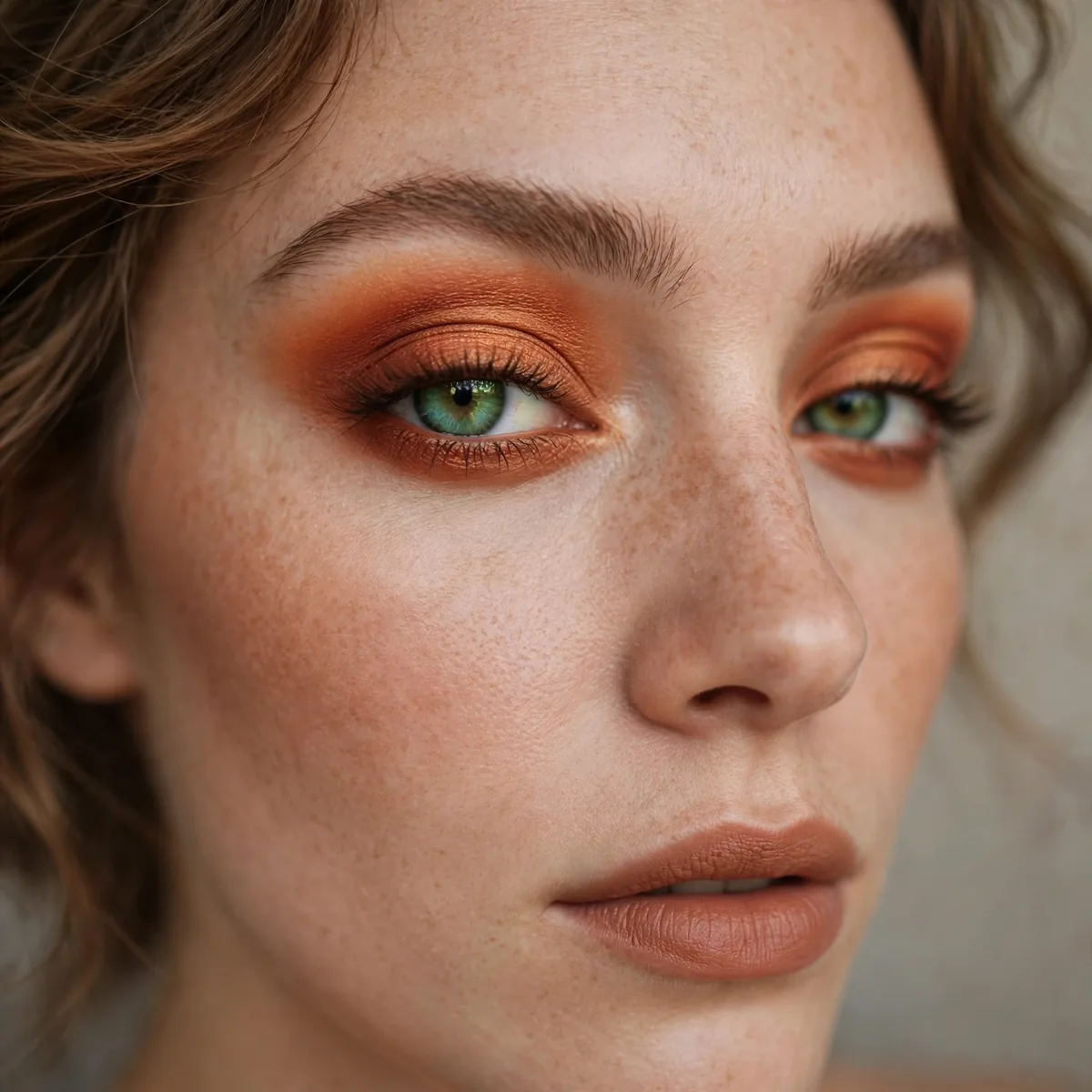 Terracotta sunset eyeshadow warming green eyes with earthy tones