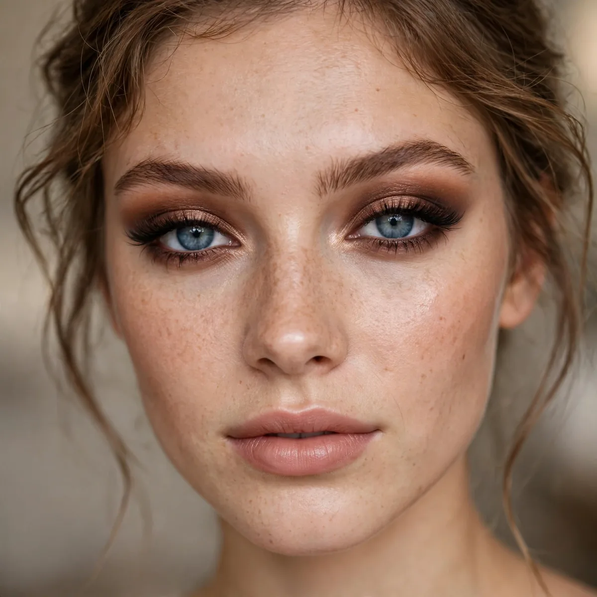 Rich chocolate eyeshadow adding warm depth to blue eyes for prom