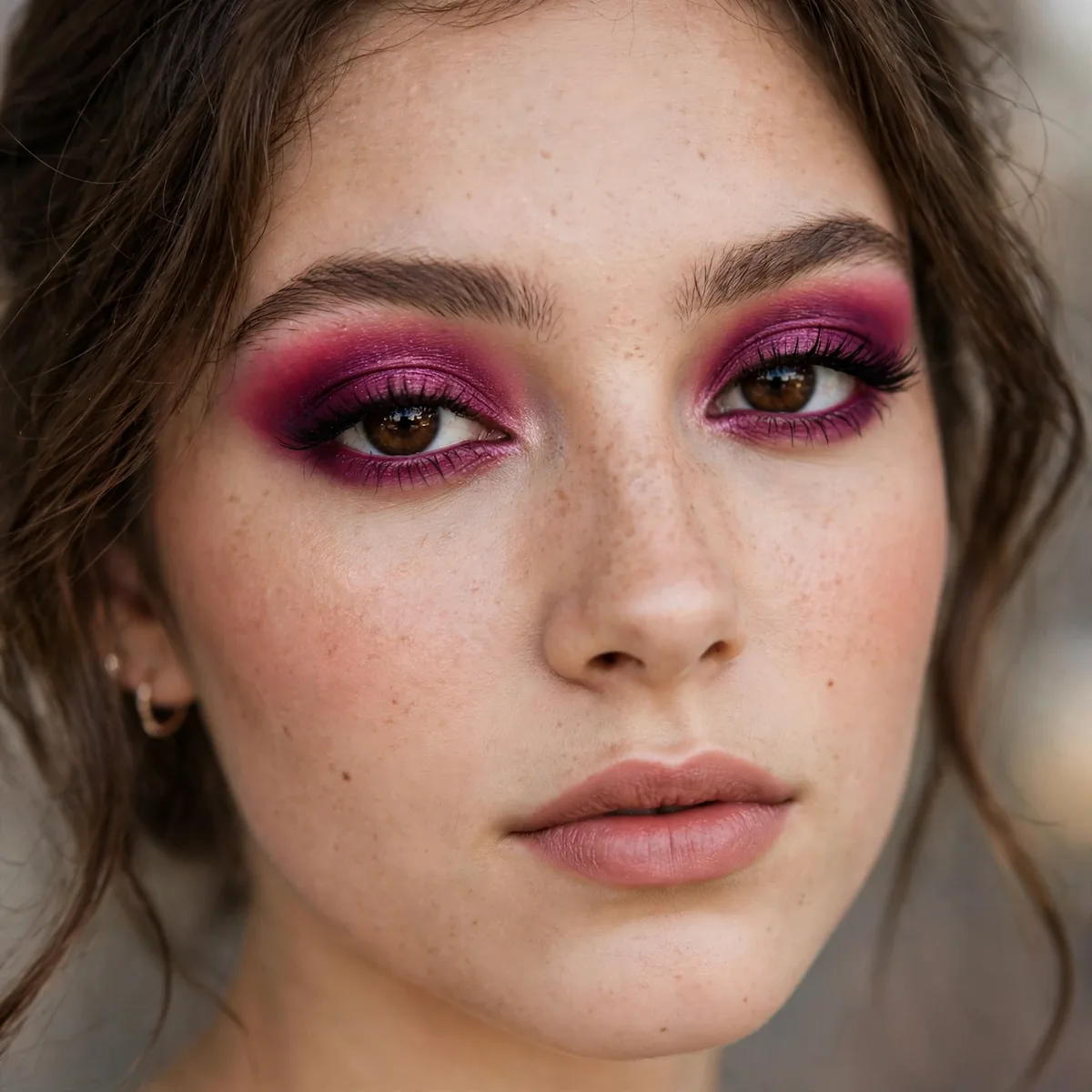 Bold berry eyeshadow making a statement on brown eyes for prom