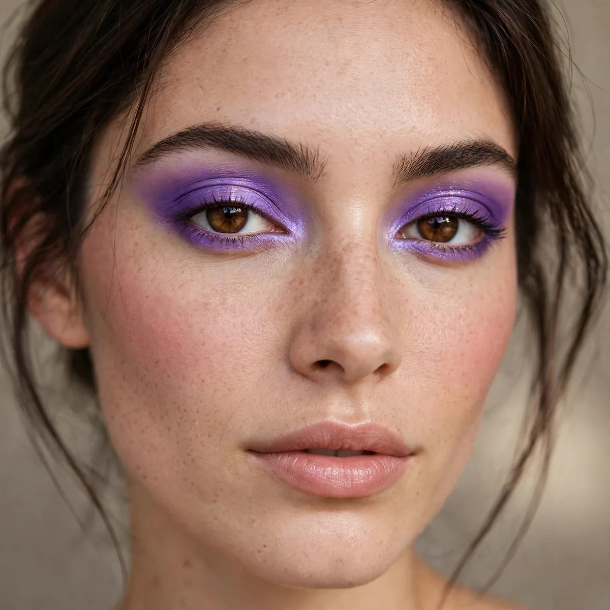 Trendy violet vibes eyeshadow giving brown eyes a modern pop