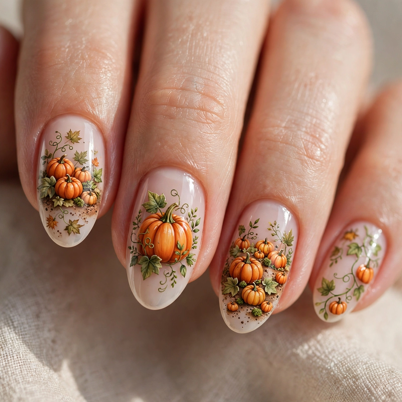 Pumpkin patch nail art design